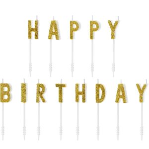 PartyDeco Geburtstagskerzen - Happy Birthday Gold Set/13