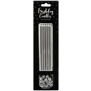PartyDeco Geburtstagskerzen Silber 12,5cm 12 Stück